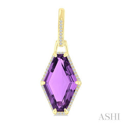 16x10 MM Hexagon Shape Amethyst and 1/4 Ctw Round Cut Diamond Halo Semi-Precious Earrings in 14K Yellow Gold