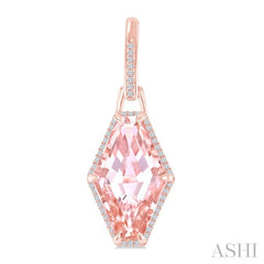 16x10 MM Hexagon Shape Morganite and 1/4 Ctw Round Cut Diamond Halo Semi-Precious Earrings in 14K Rose Gold