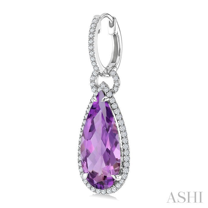 18X8 MM Pear Cut Amethyst and 5/8 Ctw Round Cut Diamond Halo Semi-Precious Earrings in 14K White Gold