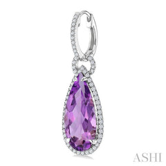 18X8 MM Pear Cut Amethyst and 5/8 Ctw Round Cut Diamond Halo Semi-Precious Earrings in 14K White Gold