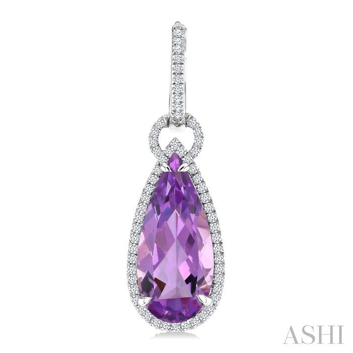 18X8 MM Pear Cut Amethyst and 5/8 Ctw Round Cut Diamond Halo Semi-Precious Earrings in 14K White Gold