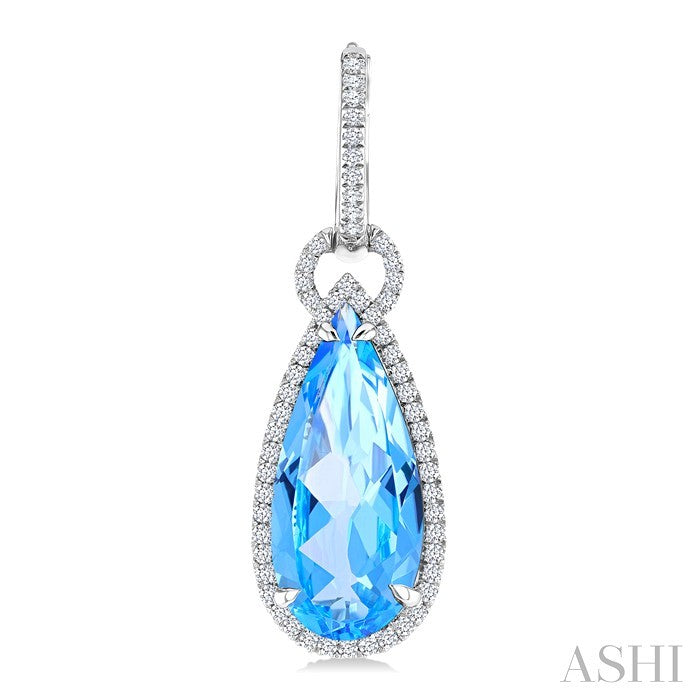 18X8 MM Pear Cut Blue Topaz and 5/8 Ctw Round Cut Diamond Halo Semi-Precious Earrings in 14K White Gold
