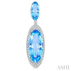 18x8 MM & 10x5 MM Oval Cut Blue Topaz and 3/4 Ctw Round Cut Diamond Halo Semi-Precious Earrings in 14K White Gold