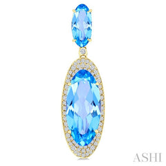 18x8 MM & 10x5 MM Oval Cut Blue Topaz and 3/4 Ctw Round Cut Diamond Halo Semi-Precious Earrings in 14K Yellow Gold