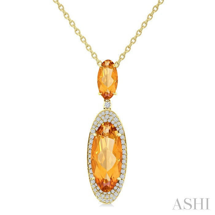 18x8 MM & 10x5 MM Oval Cut Citrine and 1/3 Ctw Round Cut Diamond Halo Semi-Precious Pendant With Chain in 14K Yellow Gold
