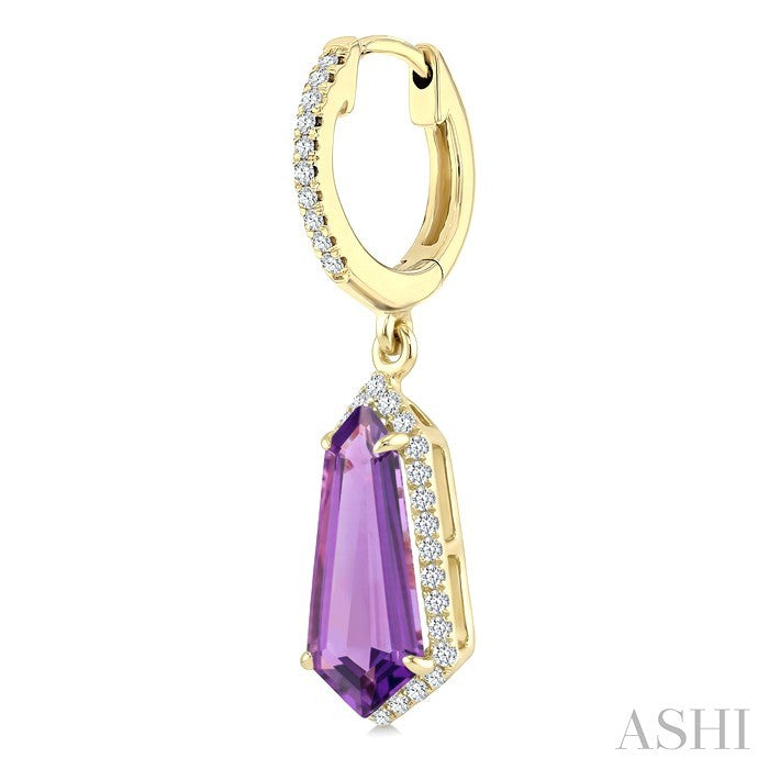 12X5 MM Shield Shape Amethyst and 1/3 Ctw Round Cut Diamond Semi-Precious Earrings in 10K Yellow Gold