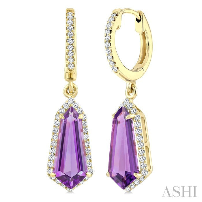 12X5 MM Shield Shape Amethyst and 1/3 Ctw Round Cut Diamond Semi-Precious Earrings in 10K Yellow Gold