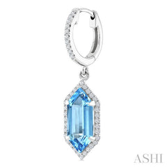 12X5 MM Hexagon Shape Blue Topaz and 1/3 Ctw Round Cut Diamond Semi-Precious Earrings in 10K White Gold