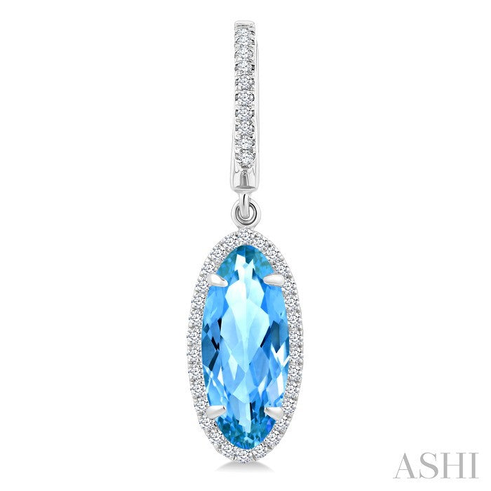 12X5 MM Oval Shape Blue Topaz and 1/3 Ctw Round Cut Diamond Semi-Precious Earrings in 10K White Gold