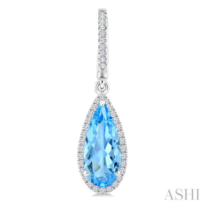 12X5 MM Pear Shape Blue Topaz and 1/3 Ctw Round Cut Diamond Semi-Precious Earrings in 10K White Gold
