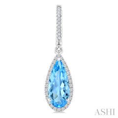 12X5 MM Pear Shape Blue Topaz and 1/3 Ctw Round Cut Diamond Semi-Precious Earrings in 10K White Gold