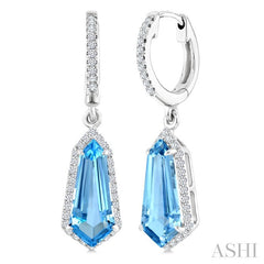 12X5 MM Shield Shape Blue Topaz and 1/3 Ctw Round Cut Diamond Semi-Precious Earrings in 10K White Gold