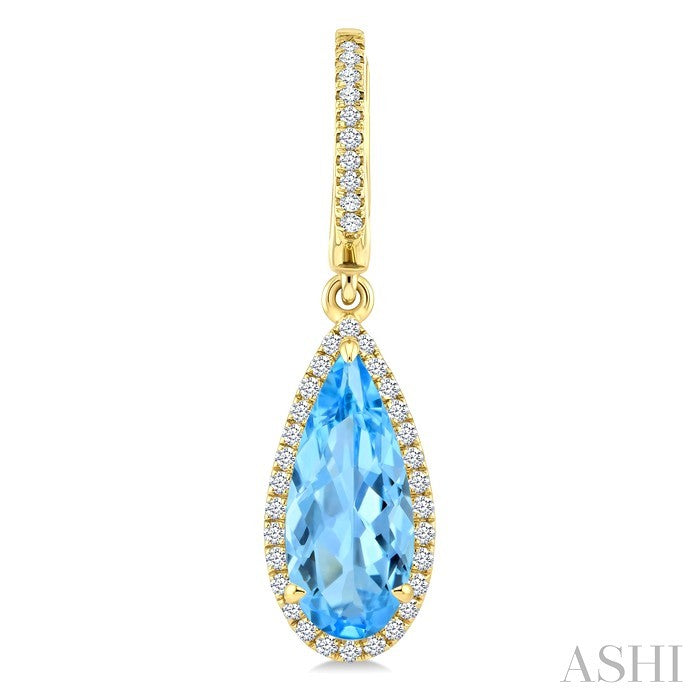 12X5 MM Pear Shape Blue Topaz and 1/3 Ctw Round Cut Diamond Semi-Precious Earrings in 10K Yellow Gold