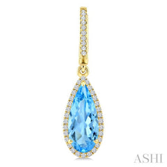 12X5 MM Pear Shape Blue Topaz and 1/3 Ctw Round Cut Diamond Semi-Precious Earrings in 10K Yellow Gold