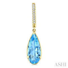12X5 MM Pear Shape Blue Topaz and 1/10 Ctw Round Cut Diamond Semi-Precious Earrings in 10K Yellow Gold