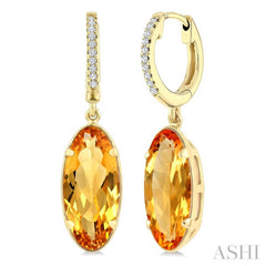 12X5 MM Oval Shape Citrine and 1/10 Ctw Round Cut Diamond Semi-Precious Earrings in 10K Yellow Gold