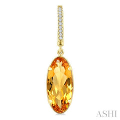 12X5 MM Oval Shape Citrine and 1/10 Ctw Round Cut Diamond Semi-Precious Earrings in 10K Yellow Gold