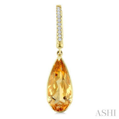 12X5 MM Pear Shape Citrine and 1/10 Ctw Round Cut Diamond Semi-Precious Earrings in 10K Yellow Gold