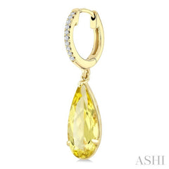 12X5 MM Pear Shape Lemon Quartz and 1/10 Ctw Round Cut Diamond Semi-Precious Earrings in 10K Yellow Gold