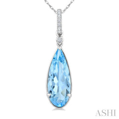 16X6 MM Pear Shape Blue Topaz and 1/20 Ctw Round Cut Diamond Semi-Precious Pendant With Chain in 10K White Gold