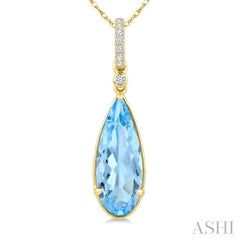 16X6 MM Pear Shape Blue Topaz and 1/20 Ctw Round Cut Diamond Semi-Precious Pendant With Chain in 10K Yellow Gold