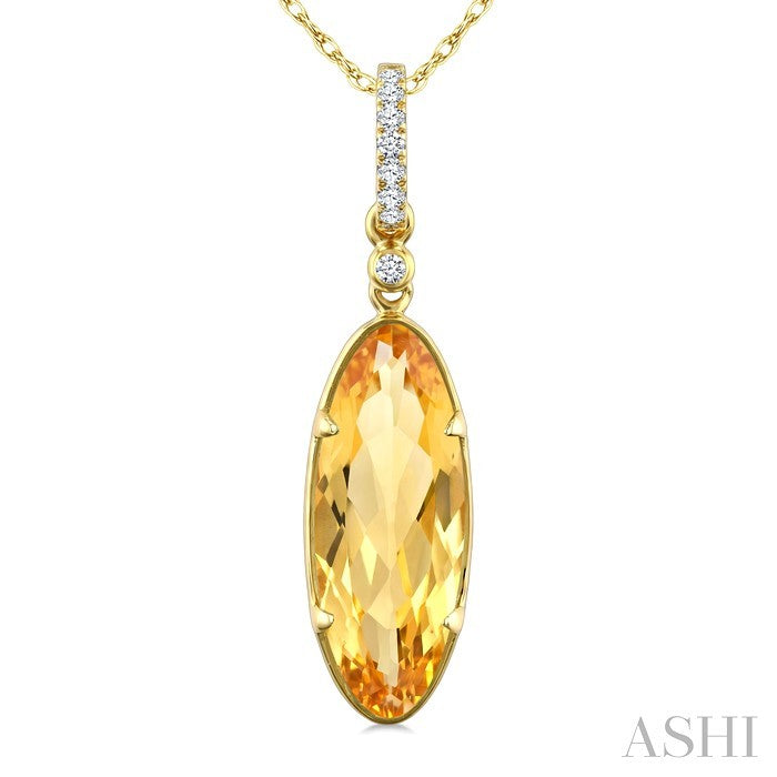 16X6 MM Oval Shape Citrine and 1/20 Ctw Round Cut Diamond Semi-Precious Pendant With Chain in 10K Yellow Gold