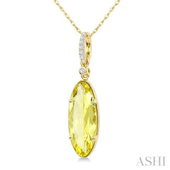 16X6 MM Oval Shape Lemon Quartz and 1/20 Ctw Round Cut Diamond Semi-Precious Pendant With Chain in 10K Yellow Gold