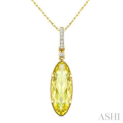 16X6 MM Oval Shape Lemon Quartz and 1/20 Ctw Round Cut Diamond Semi-Precious Pendant With Chain in 10K Yellow Gold