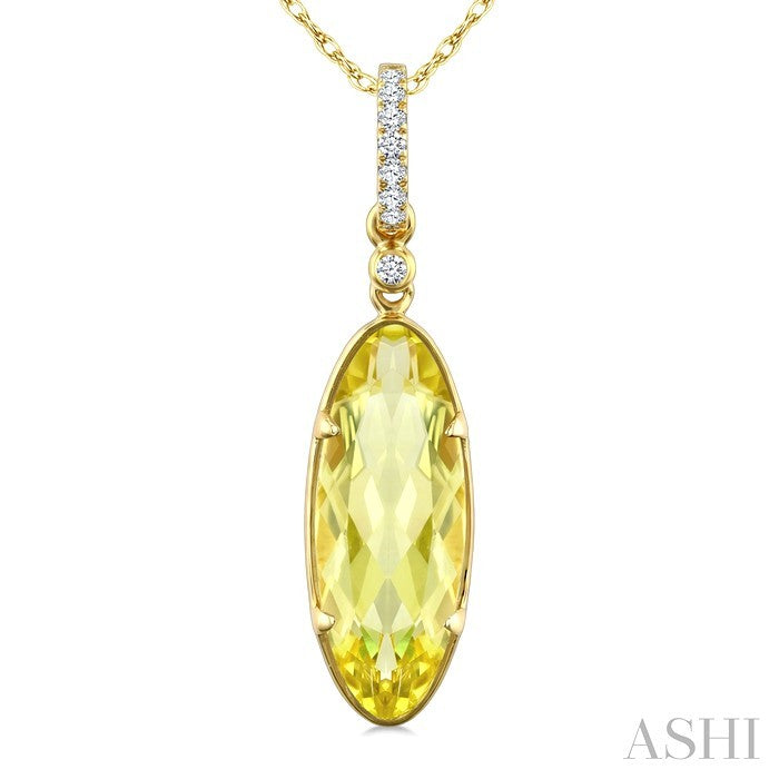 16X6 MM Oval Shape Lemon Quartz and 1/20 Ctw Round Cut Diamond Semi-Precious Pendant With Chain in 10K Yellow Gold
