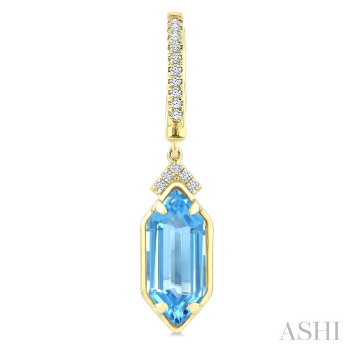 12X5 MM Hexagon Shape Blue Topaz and 1/6 Ctw Round Cut Diamond Semi-Precious Earrings in 10K Yellow Gold