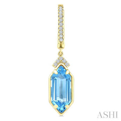 12X5 MM Hexagon Shape Blue Topaz and 1/6 Ctw Round Cut Diamond Semi-Precious Earrings in 10K Yellow Gold