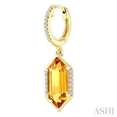 12X5 MM Hexagon Shape Citrine and 1/5 Ctw Round Cut Diamond Semi-Precious Earrings in 10K Yellow Gold