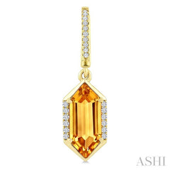 12X5 MM Hexagon Shape Citrine and 1/5 Ctw Round Cut Diamond Semi-Precious Earrings in 10K Yellow Gold