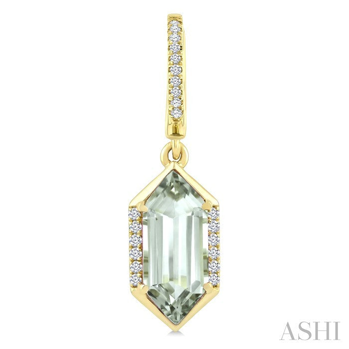 12X5 MM Hexagon Shape Green Amethyst and 1/5 Ctw Round Cut Diamond Semi-Precious Earrings in 10K Yellow Gold