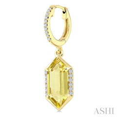 12X5 MM Hexagon Shape Lemon Quartz and 1/5 Ctw Round Cut Diamond Semi-Precious Earrings in 10K Yellow Gold