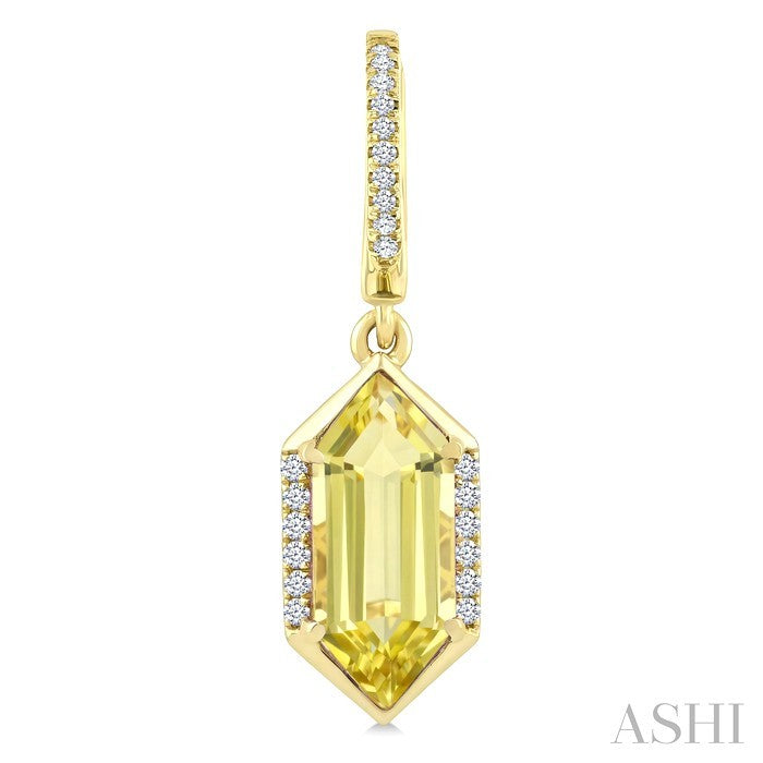 12X5 MM Hexagon Shape Lemon Quartz and 1/5 Ctw Round Cut Diamond Semi-Precious Earrings in 10K Yellow Gold