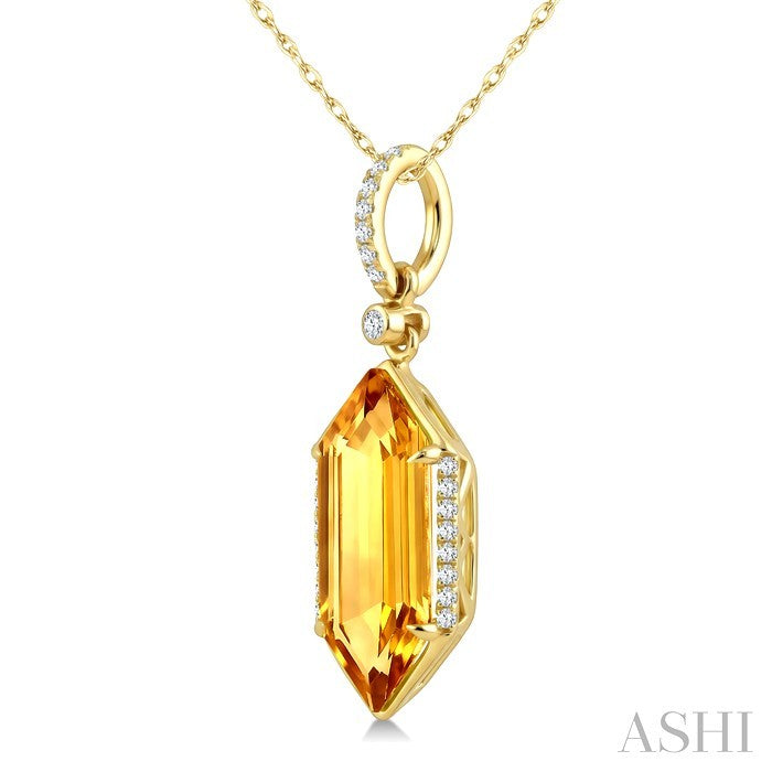 16X6 MM Hexagon Shape Citrine and 1/10 Ctw Round Cut Diamond Semi-Precious Pendant With Chain in 10K Yellow Gold