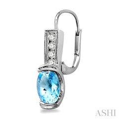 7x5 MM Oval Shape Aquamarine and 1/6 Ctw Round Cut Diamond Earrings in 14K White Gold