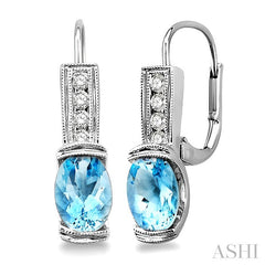 7x5 MM Oval Shape Aquamarine and 1/6 Ctw Round Cut Diamond Earrings in 14K White Gold