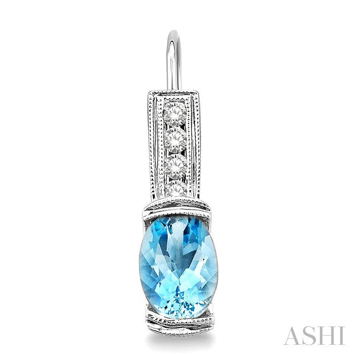 7x5 MM Oval Shape Aquamarine and 1/6 Ctw Round Cut Diamond Earrings in 14K White Gold