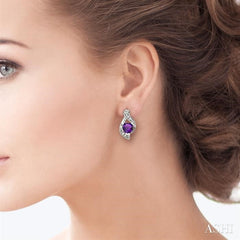6 MM Heart Shape Amethyst and 1/20 Ctw Round Cut Diamond Semi-Precious Earrings in 14K White Gold