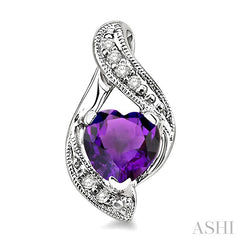 6 MM Heart Shape Amethyst and 1/20 Ctw Round Cut Diamond Semi-Precious Earrings in 14K White Gold