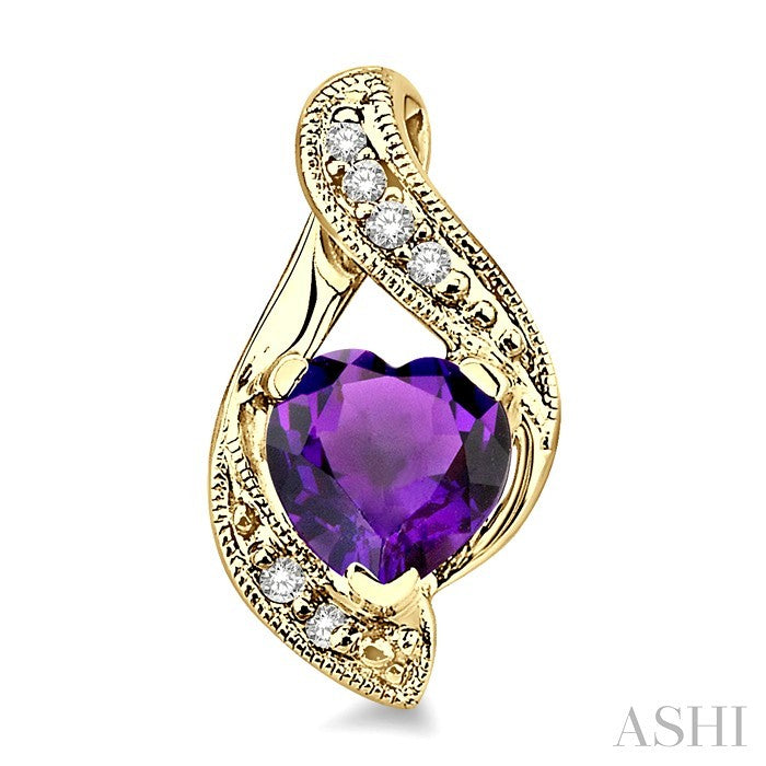 6x6 MM Heart Shape Amethyst and 1/20 Ctw Round Cut Diamond Semi-Precious Earrings in 14K Yellow Gold