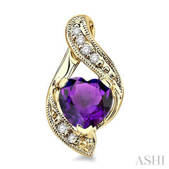 6x6 MM Heart Shape Amethyst and 1/20 Ctw Round Cut Diamond Semi-Precious Earrings in 14K Yellow Gold