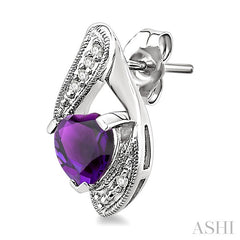 6 MM Heart Shape Amethyst and 1/20 Ctw Round Cut Diamond Semi-Precious Earrings in 10K White Gold