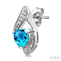 6x6 MM Heart Shape Blue Topaz and 1/20 Ctw Round Cut Diamond Semi-Precious Earrings in 10K White Gold