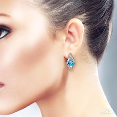 6x6 MM Heart Shape Blue Topaz and 1/20 Ctw Round Cut Diamond Semi-Precious Earrings in 10K White Gold