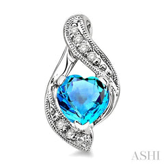 6x6 MM Heart Shape Blue Topaz and 1/20 Ctw Round Cut Diamond Semi-Precious Earrings in 10K White Gold