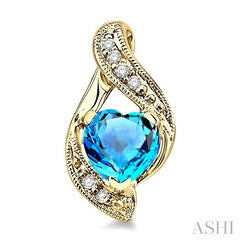 6x6 MM Heart Shape Blue Topaz and 1/20 Ctw Round Cut Diamond Semi-Precious Earrings in 10K Yellow Gold