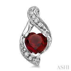 6x6 MM Heart Shape Garnet and 1/20 Ctw Round Cut Diamond Semi-Precious Earrings in 10K White Gold